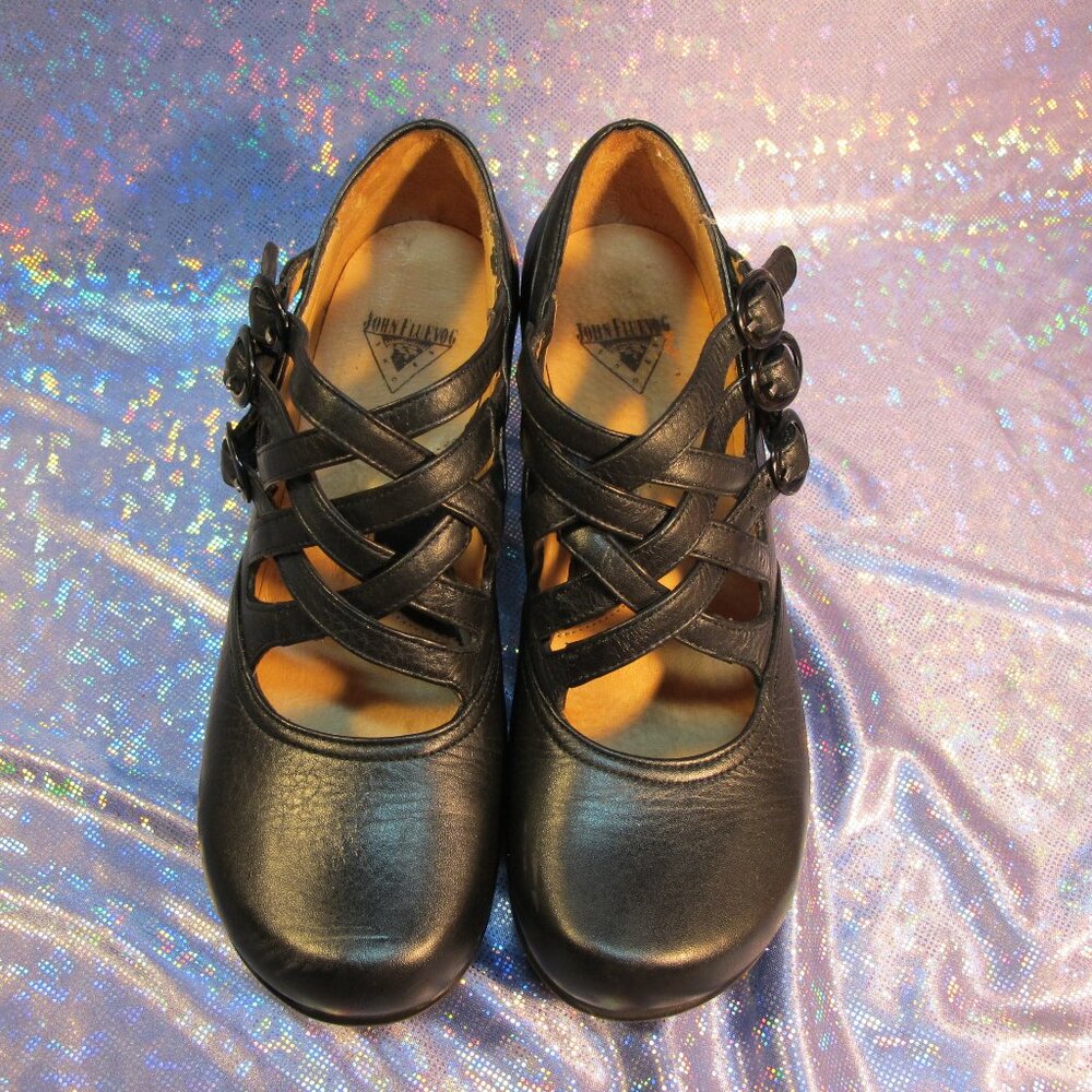 John Fluevog Hopefuls Luxon Women's 7.5 Multi Strap Black Leather Mary Janes